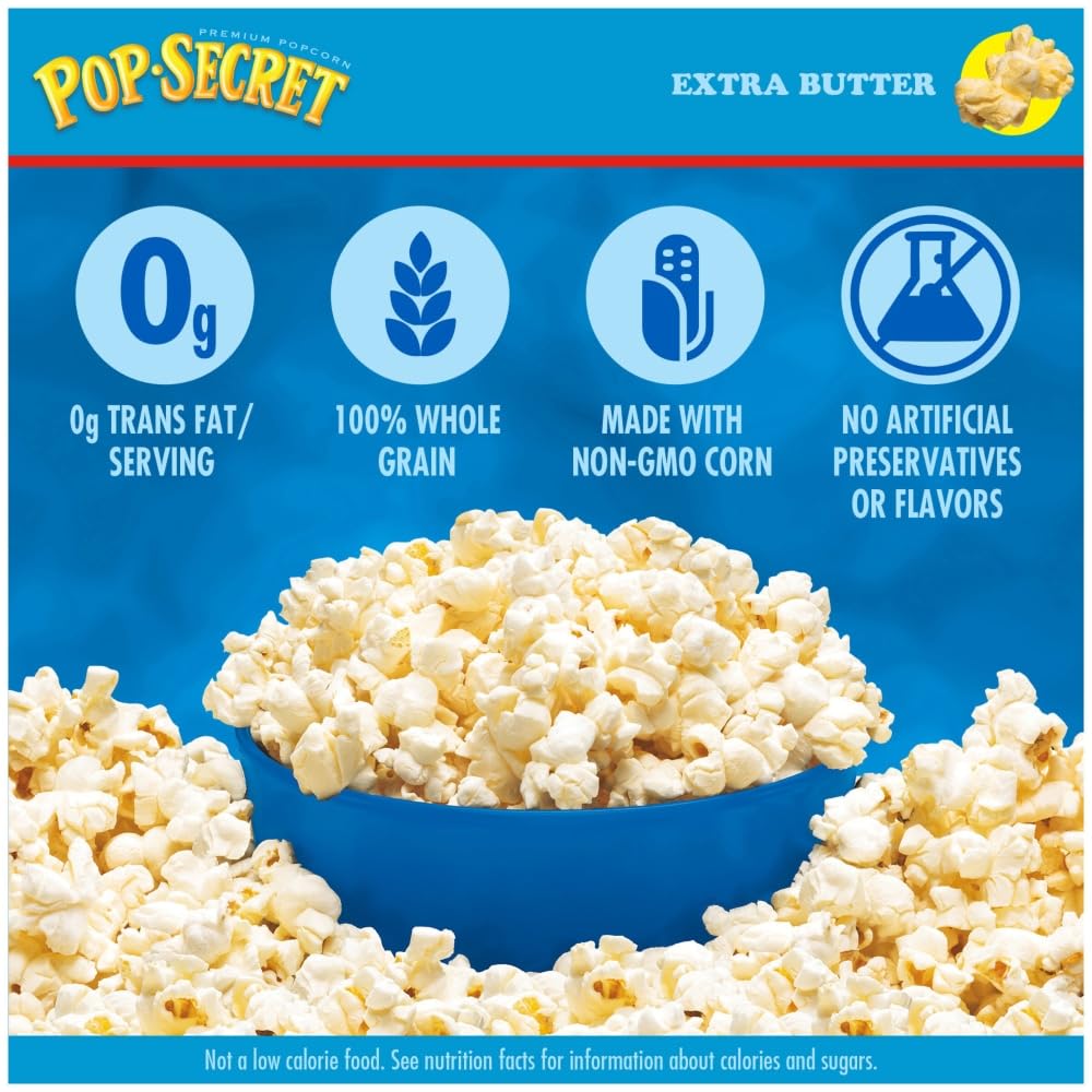 Pop Secret close-up de palomitas esponjosas con acabado mantecoso y aroma atractivo