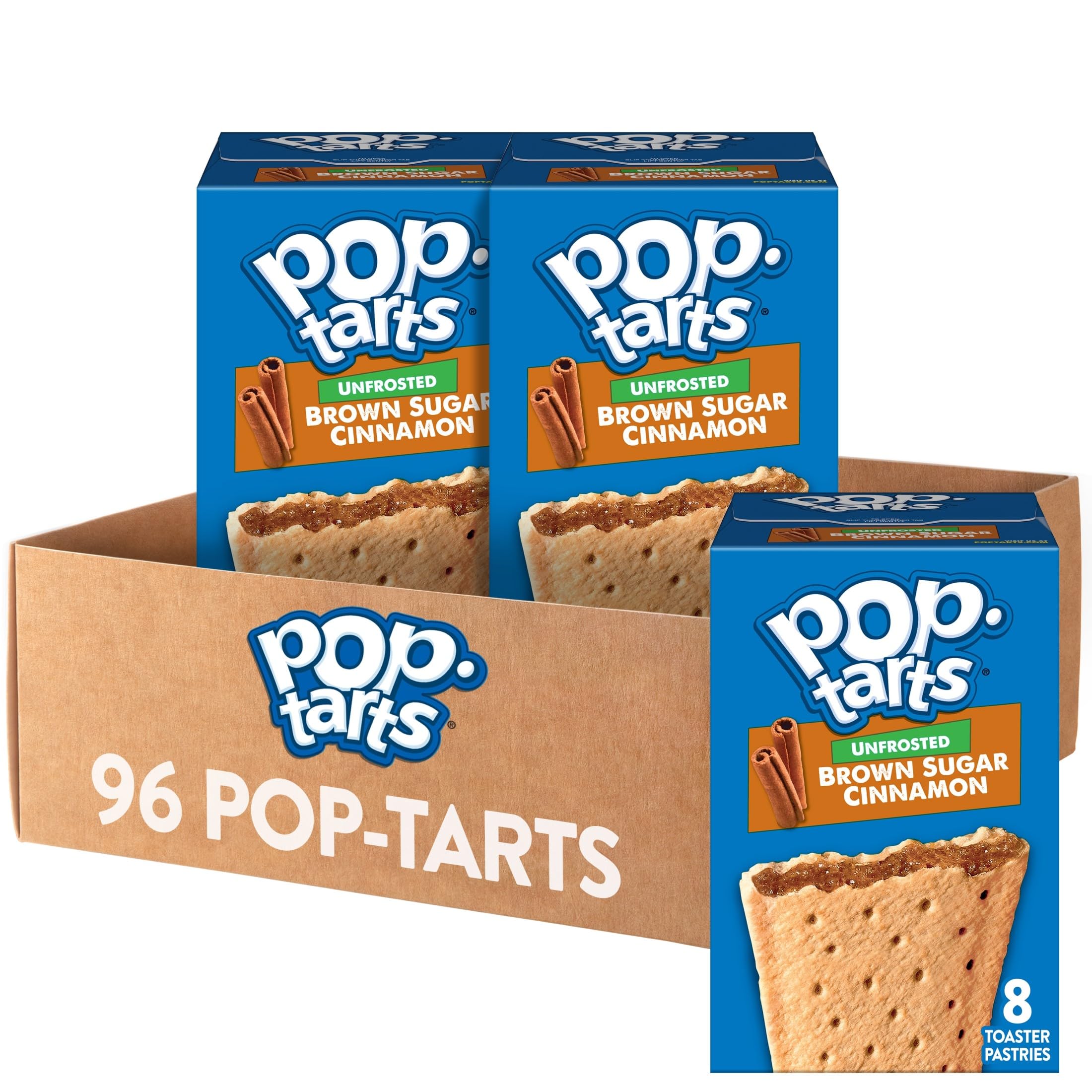 Pop-Tarts frente del paquete mostrando cantidad y marca, práctico almacenamiento