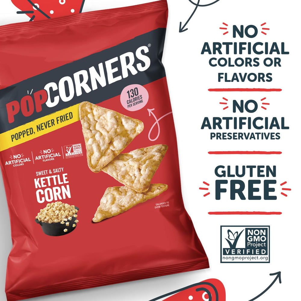 PopCorners ingredientes mostrados: maíz, aceite de girasol y azúcar, beneficio: simpleza