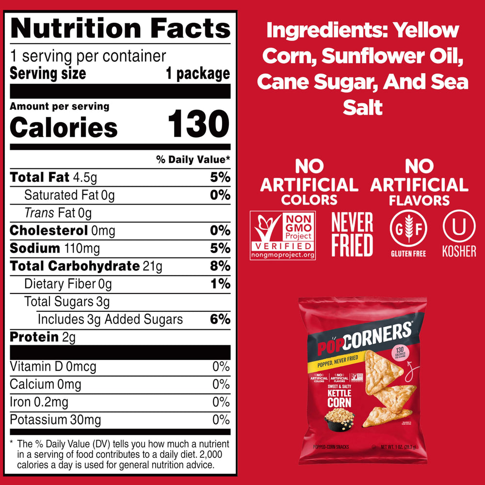 PopCorners bolsa abierta con chips de maíz reventado, beneficio: textura crujiente