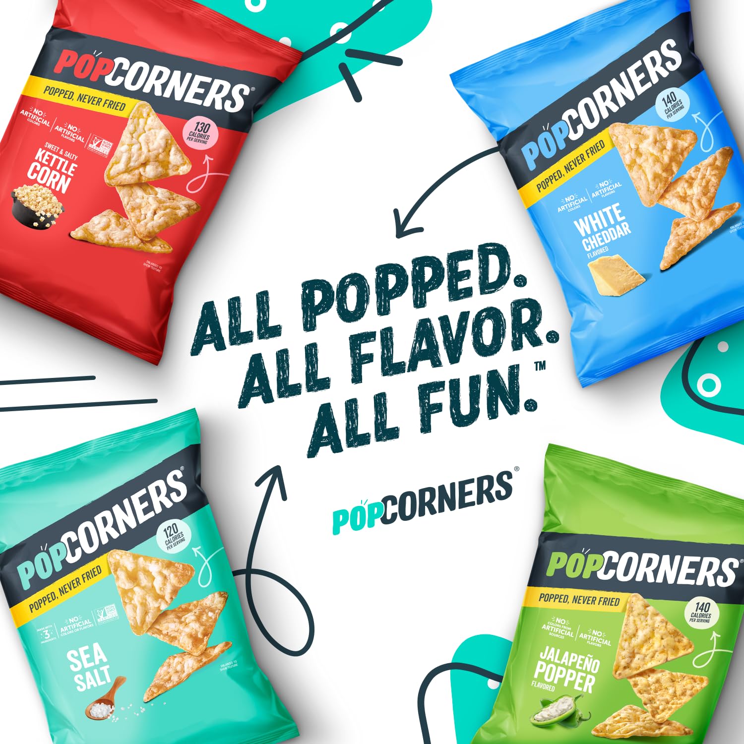 PopCorners comparación de tamaño con mano para escala, beneficio: control de ración