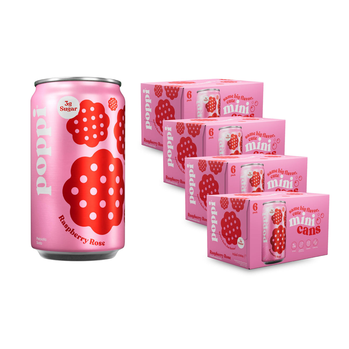 poppi lata frontal 24 pack mostrando diseño y conveniencia