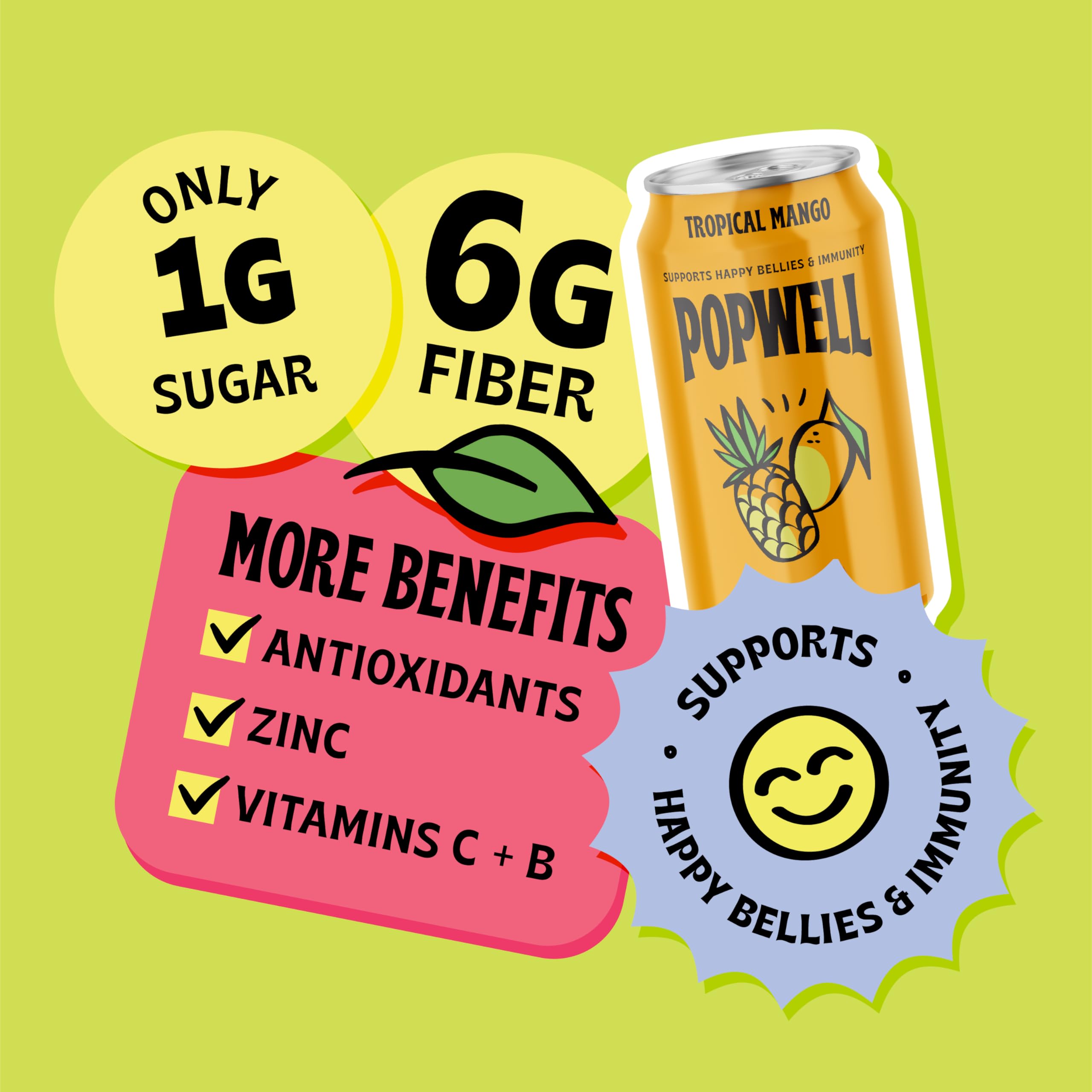 Popwell Tropical Mango lata en mano para comparación de tamaño práctico