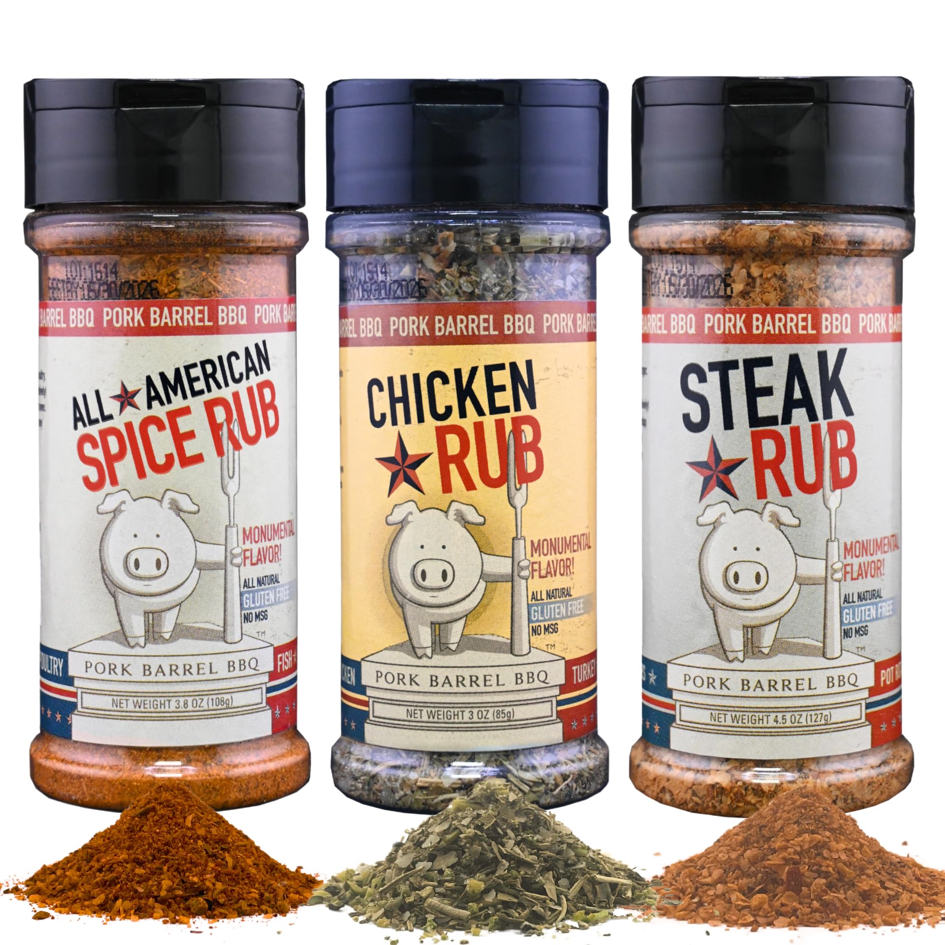 Pork Barrel BBQ pack frontal mostrando los tres frascos y diseño atractivo