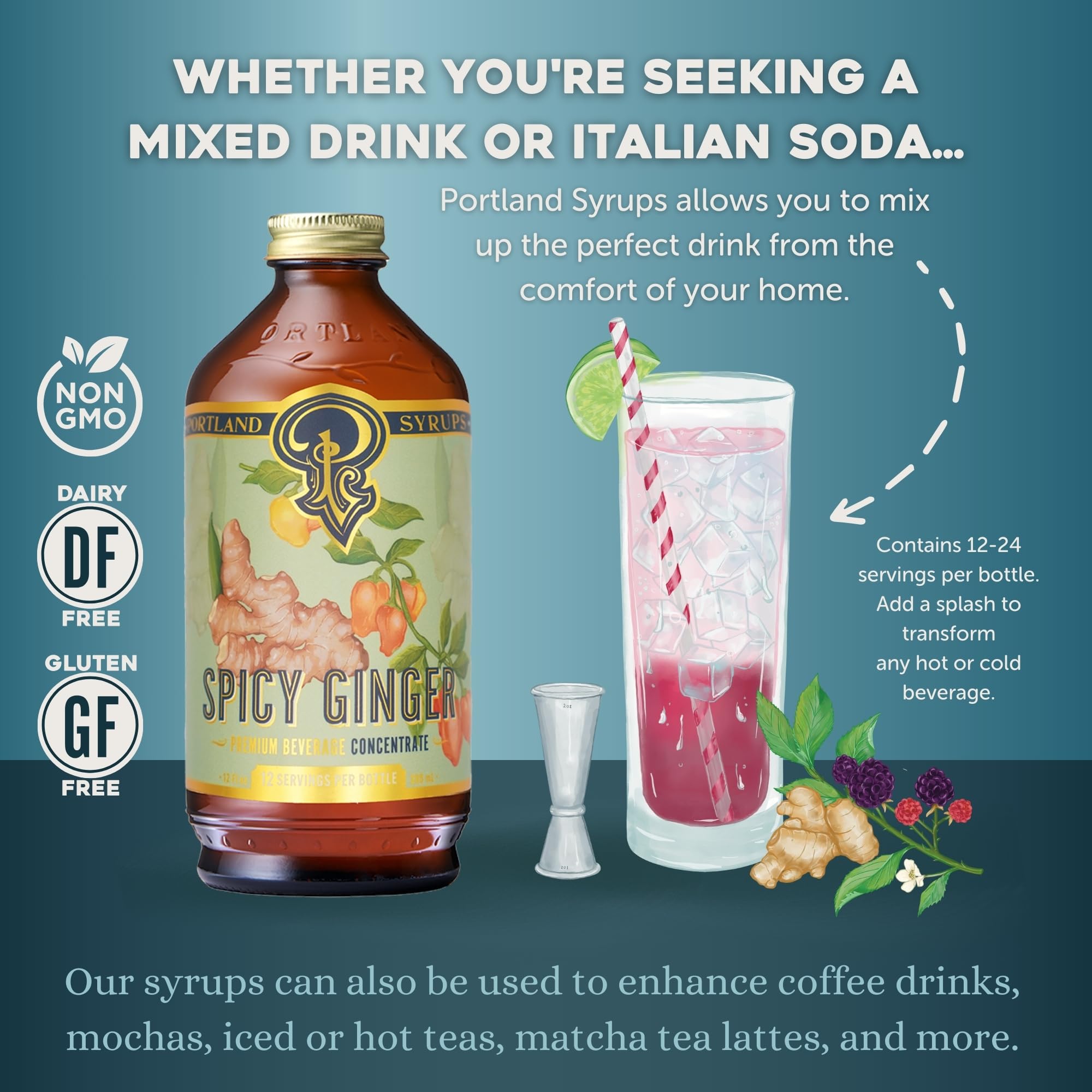 Portland Syrups close-up de textura que muestra jengibre natural y cuerpo