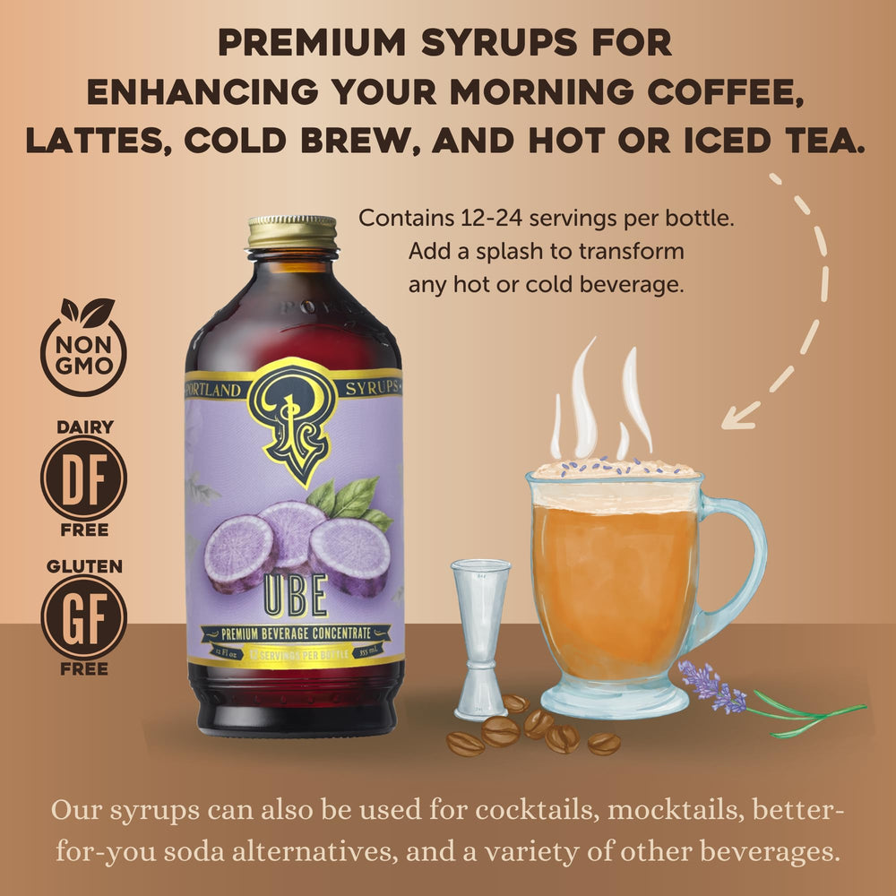 Portland Syrups jarabe ube vertido en café frío para sabor y color