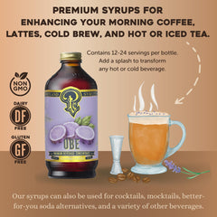 Portland Syrups jarabe ube vertido en café frío para sabor y color