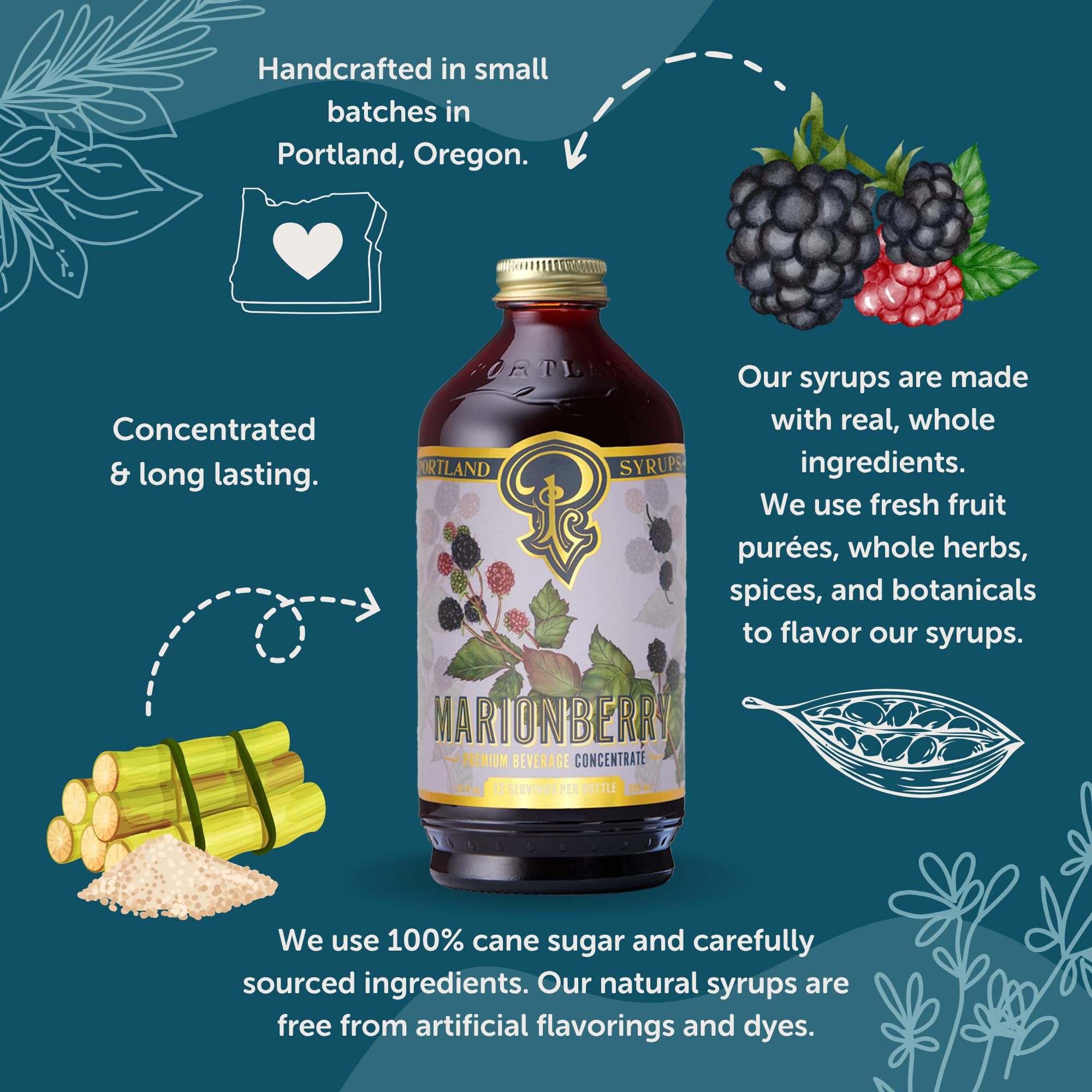 Portland Syrups jarabe vertido en cóctel con hielo, aporta sabor frutal y frescura