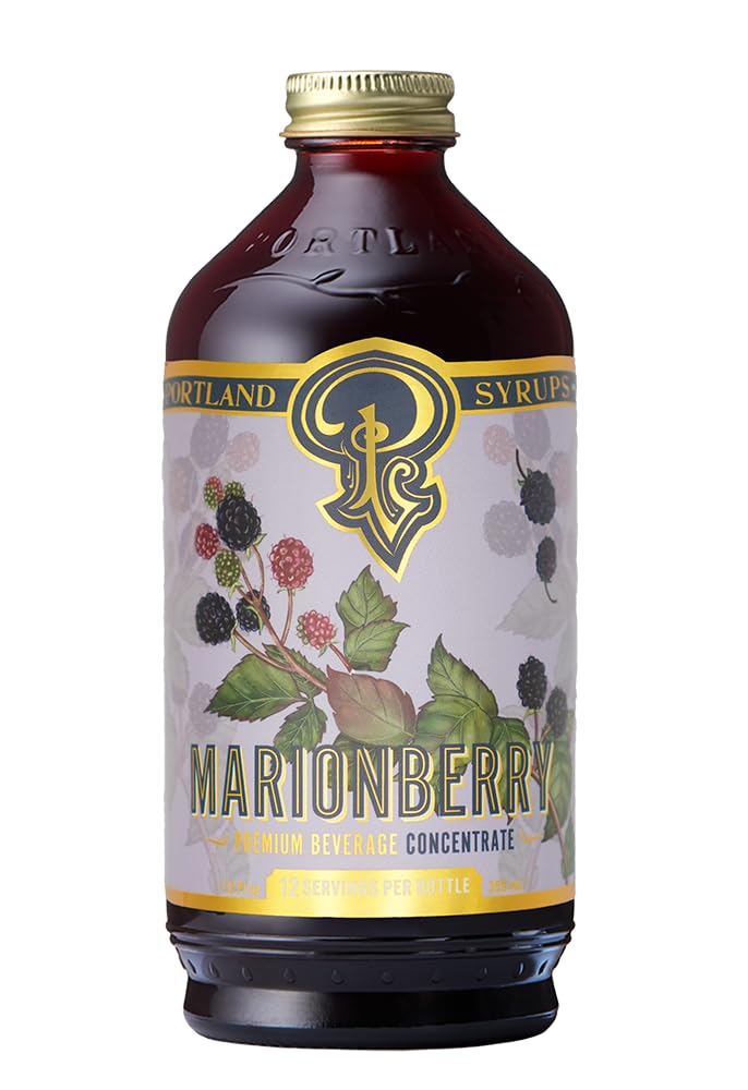 Portland Syrups botella frontal mostrando etiqueta y color vibrante, realza cócteles