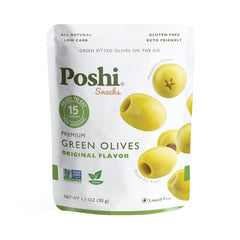 Poshi embalaje frontal mostrando paquete individual y marca Poshi como snack práctico