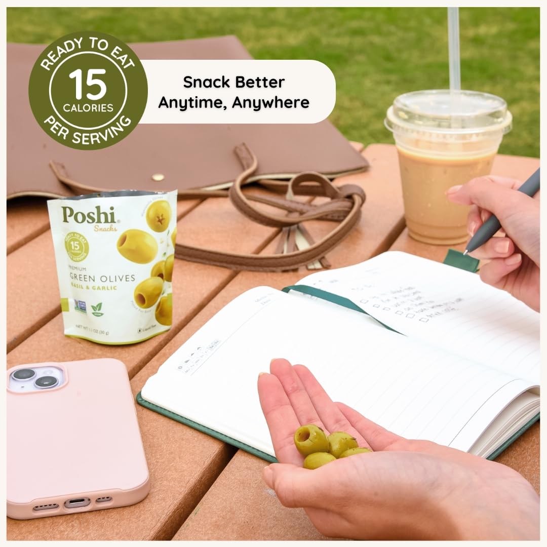 Poshi bolsita individual abierta con aceitunas listas para comer