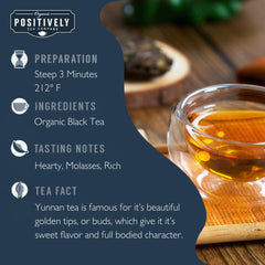 Organic Positively Tea Company hojas sueltas en primer plano resaltando su textura y calidad para infusión