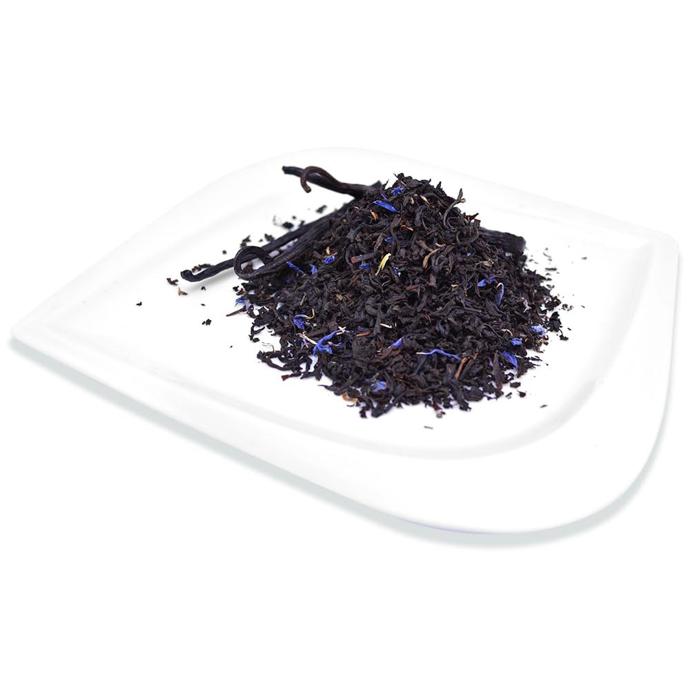 Positively Tea bergamota y hojas juntas señalando origen y notas cremosas