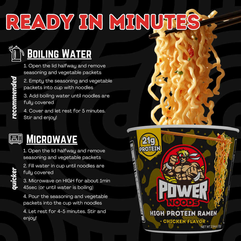 Power Noods taza en microondas mostrando rapidez de preparación
