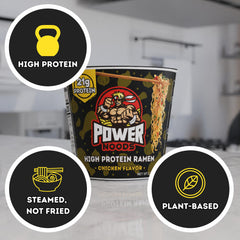 Power Noods vista superior del caldo para apreciar color y verduras deshidratadas