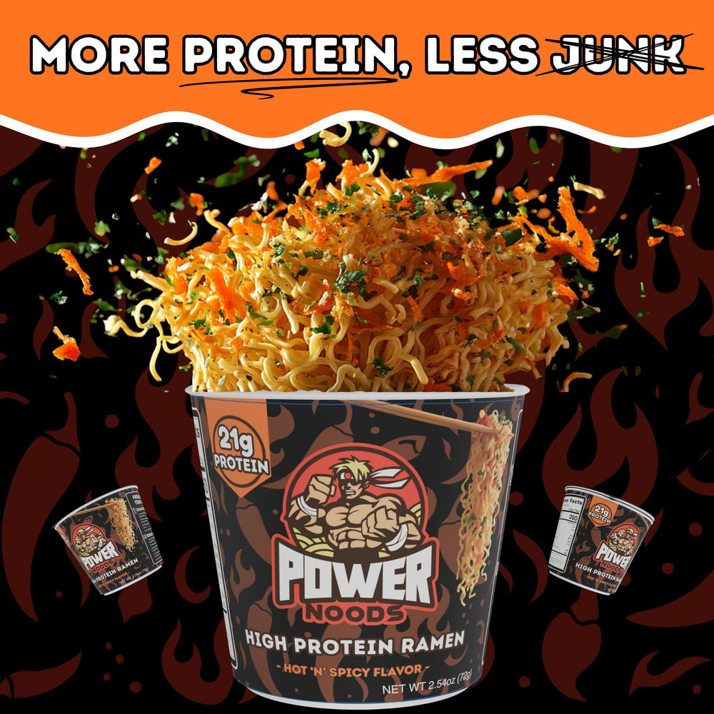 Power Noods 12 pack en despensa que destaca ahorro y almacenamiento práctico