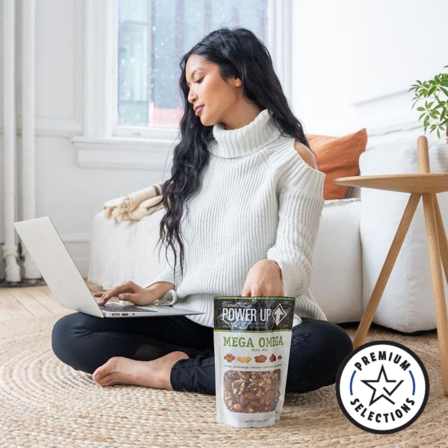 Power Up: bolsa resellable abierta mostrando frescura y conservación fácil