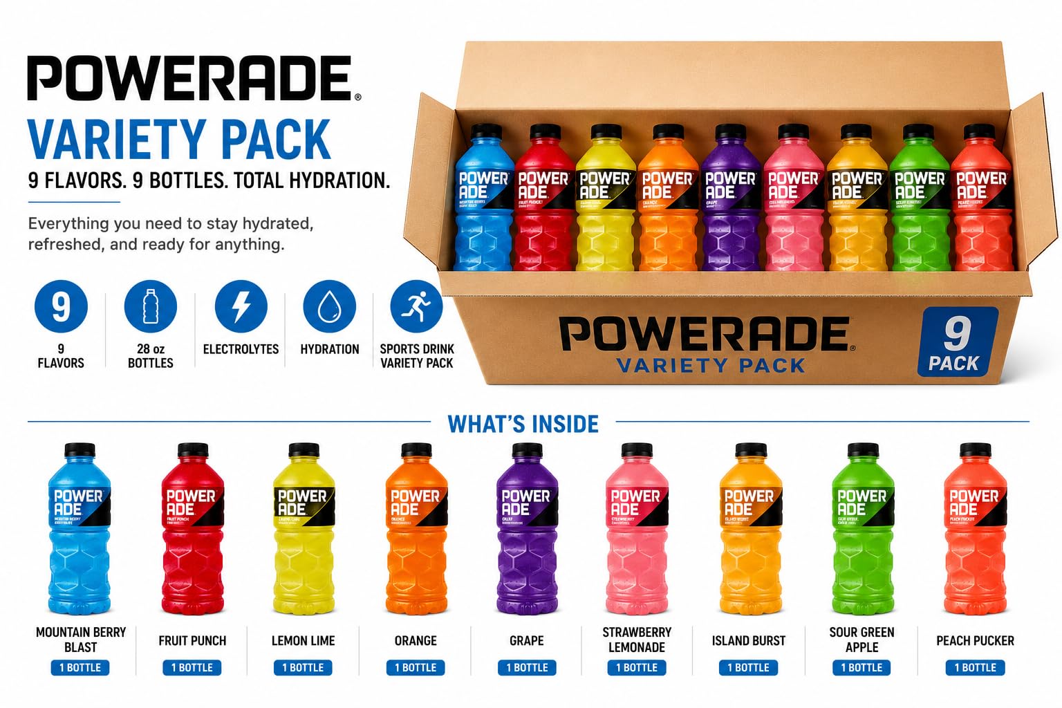 POWERADE botella en gimnasio junto a toalla y pesas para hidratación