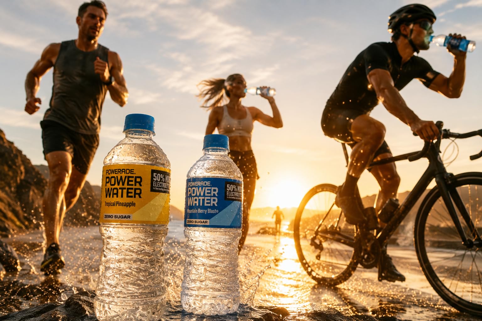 POWERADE botella 20 oz junto a una mano para comparar tamaño práctico