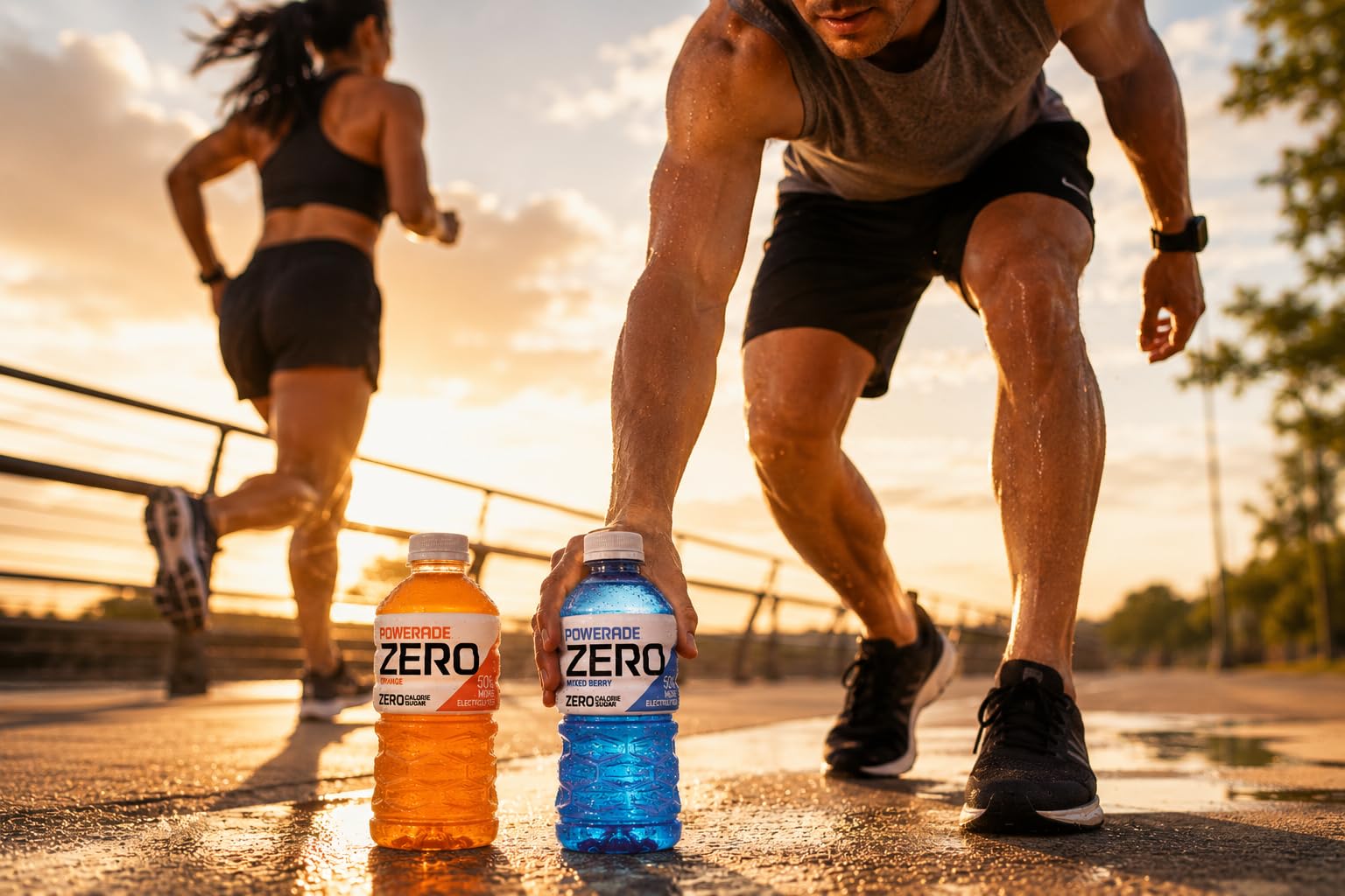 POWERADE Zero presentación con frutas que sugiere sabor refrescante
