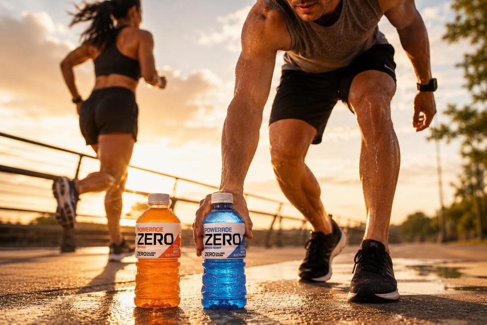 POWERADE Zero presentación con frutas que sugiere sabor refrescante