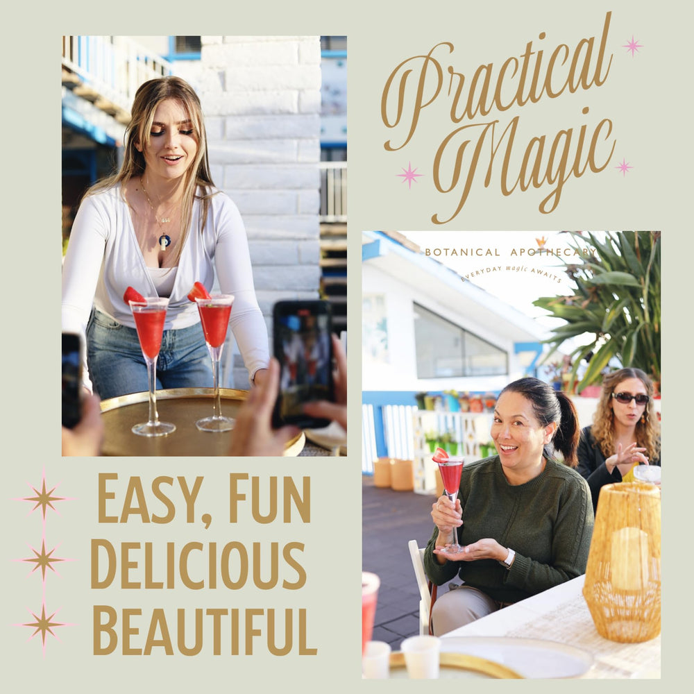 Practical Magic sobre junto a copa para comparar tamaño y porción por sobre