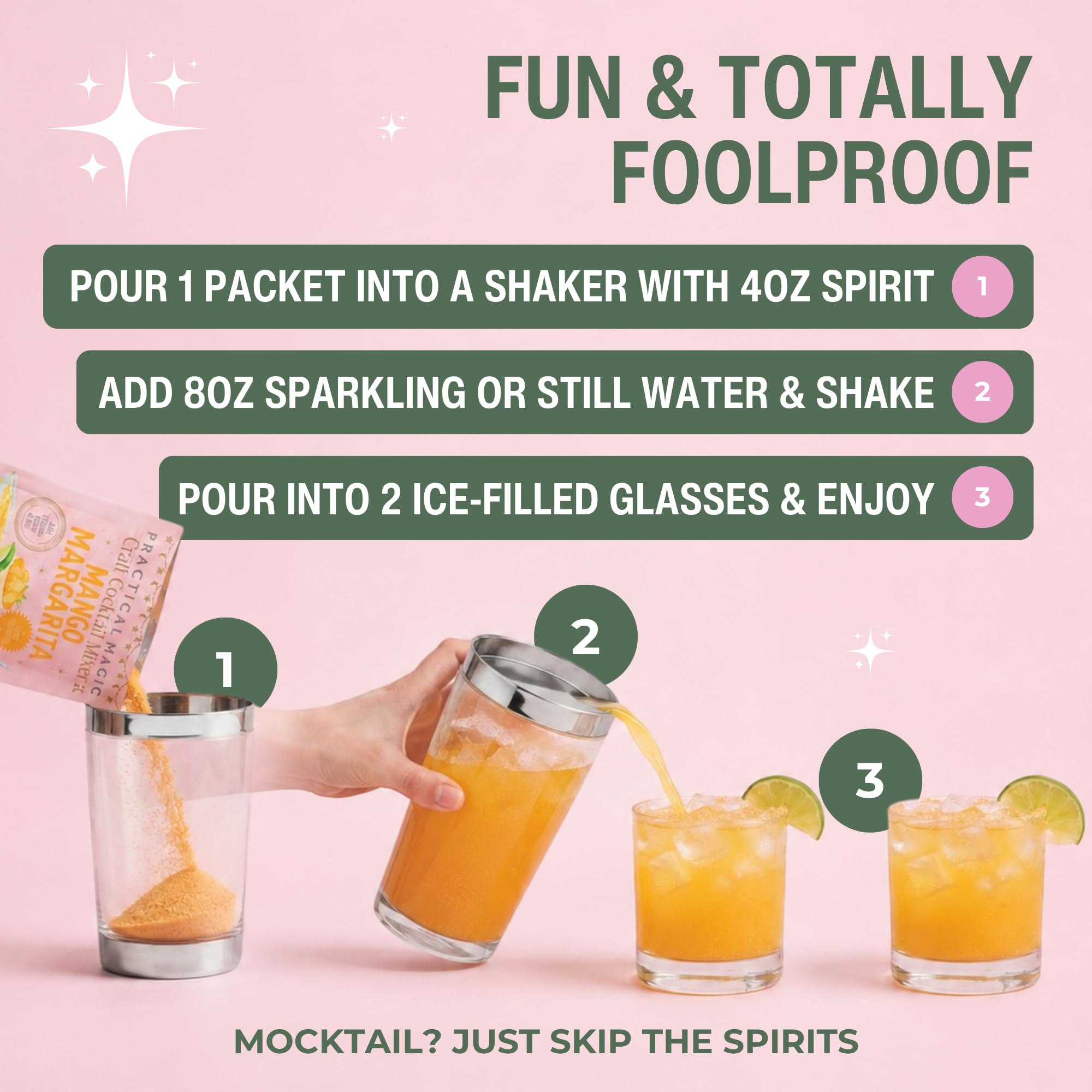 Practical Magic mocktail sin alcohol en mano, visual atractivo y refrescante