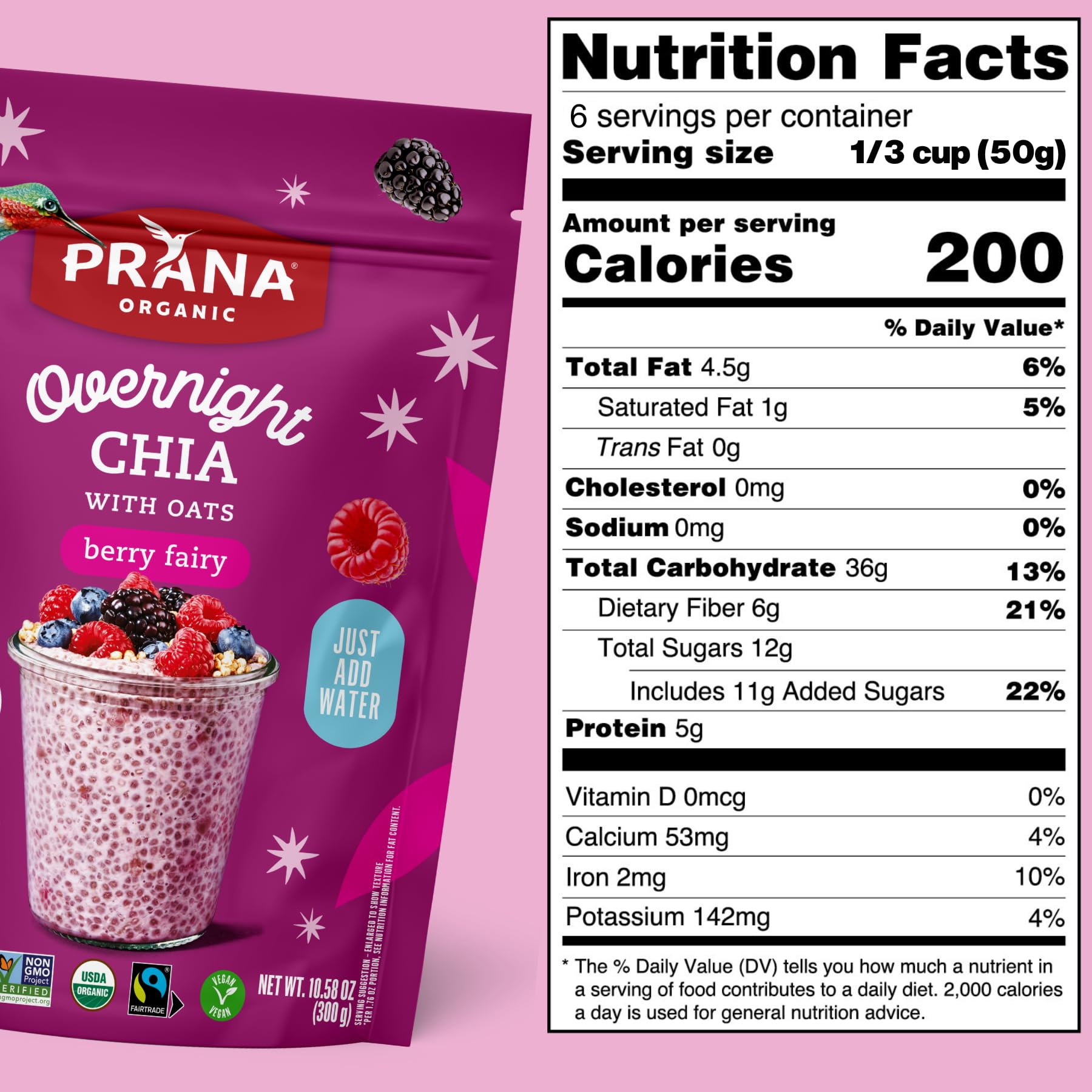 Prana mezcla lista en vaso refrigerada lista para comer, conveniencia matinera