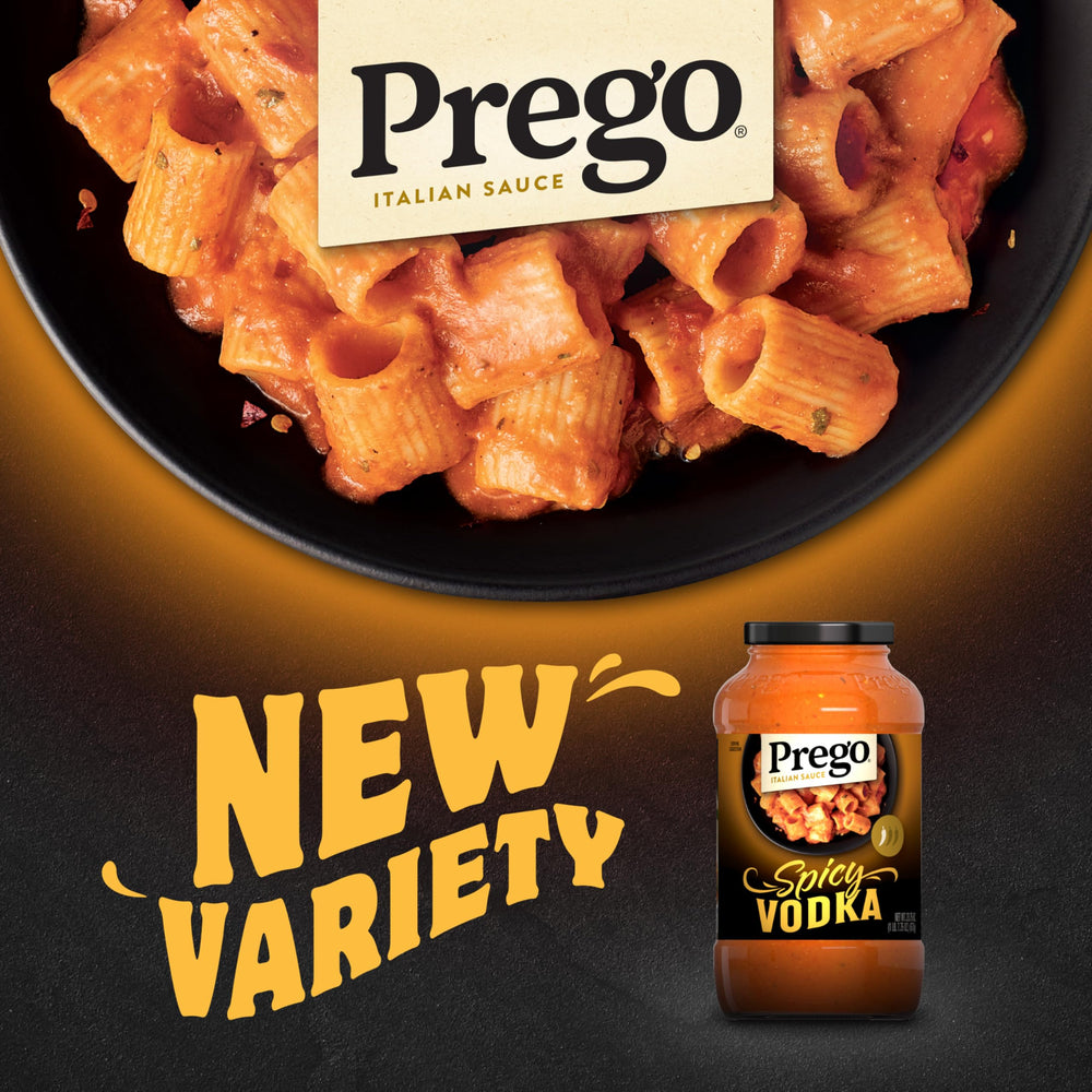 Prego salsa Spicy Vodka en plato de pasta resaltando sabor y aspecto apetitoso