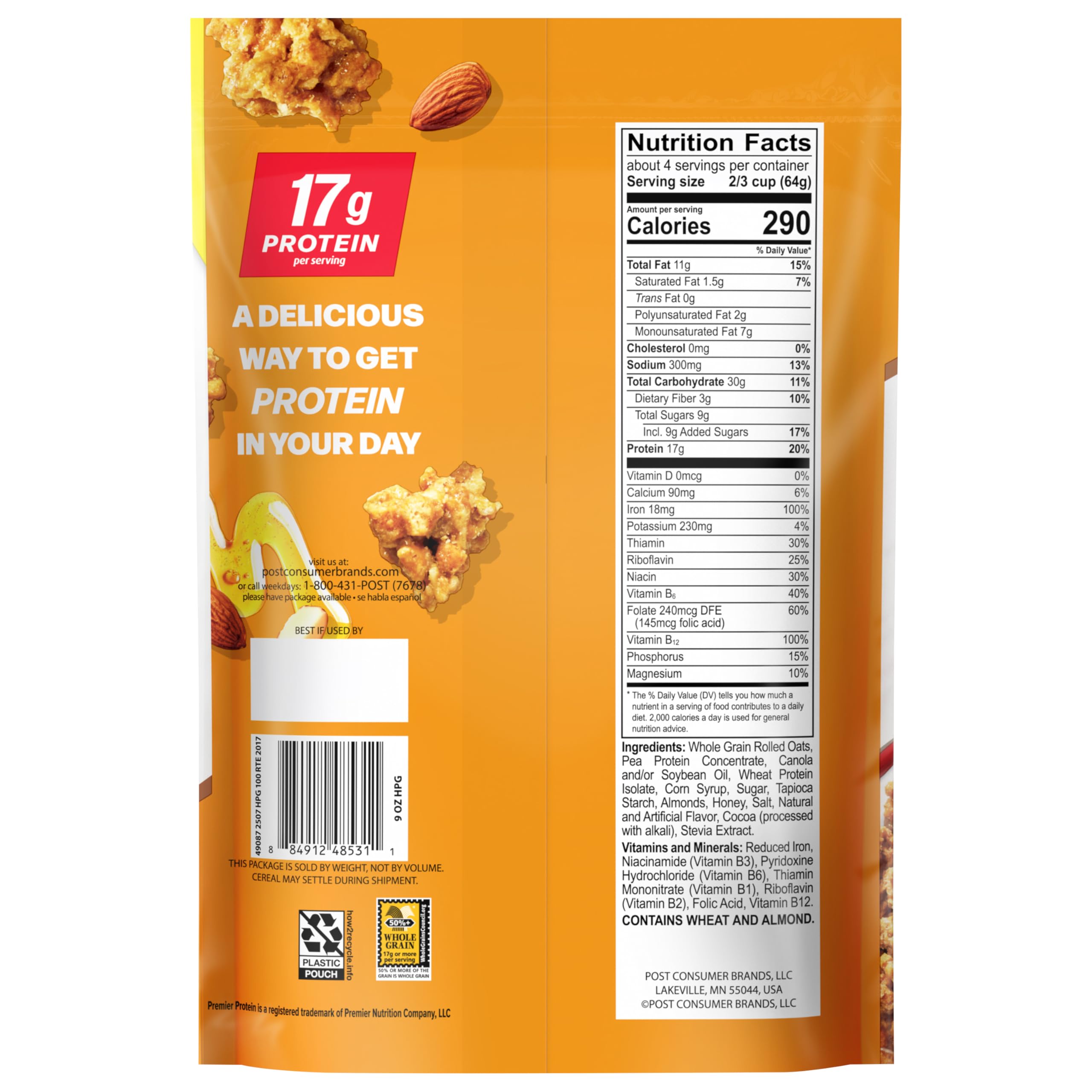 Premier Protein bol servido con leche listo como desayuno nutritivo