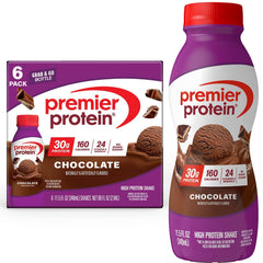 Premier Protein botella frente pack de seis, práctica y lista para beber