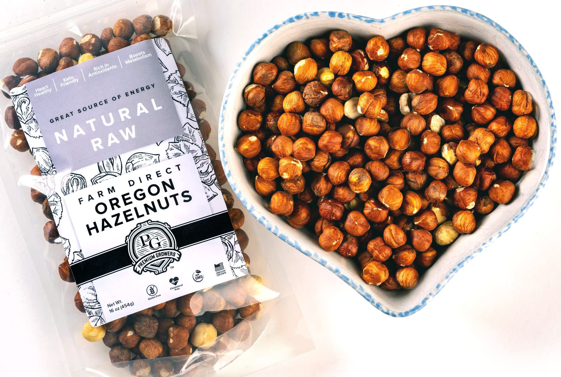 Premium Growers avellanas en ambiente de finca en Willamette, origen claro