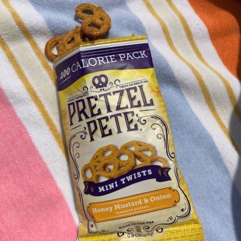 PRETZEL PETE bolsa abierta con pretzels listos para comer y conveniencia