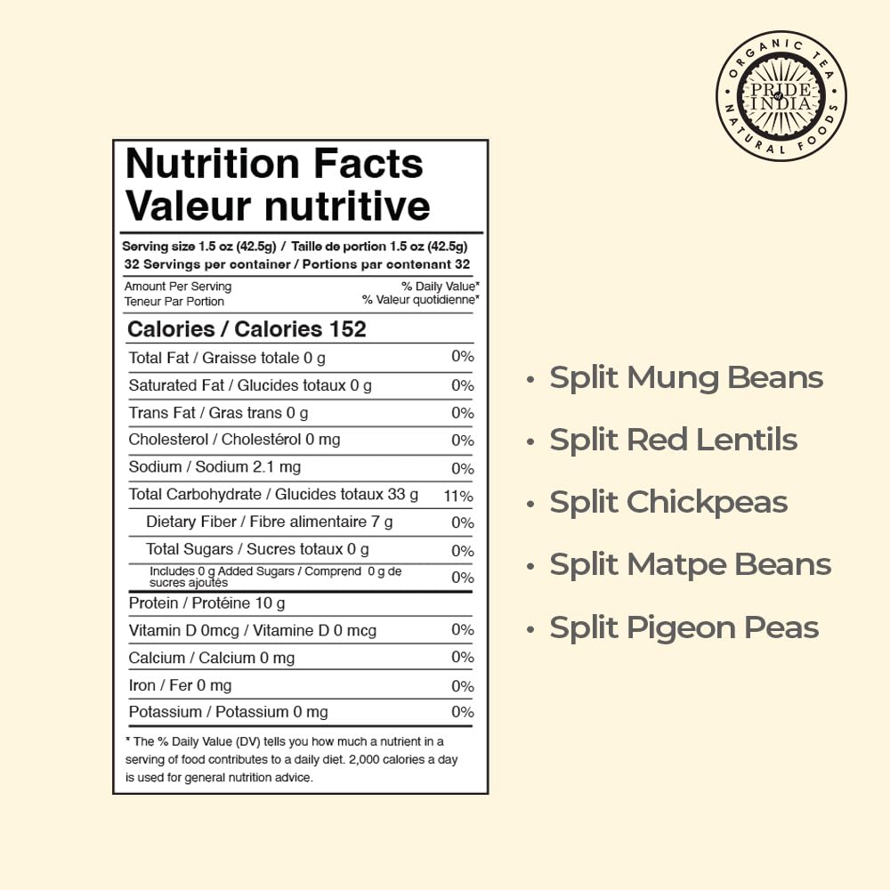 Pride Of India etiqueta nutricional legible y valores por porción
