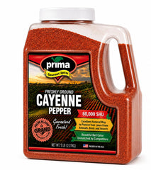 Prima Spice envase frontal de 5 lb mostrando etiqueta y asa, ideal para cocinas