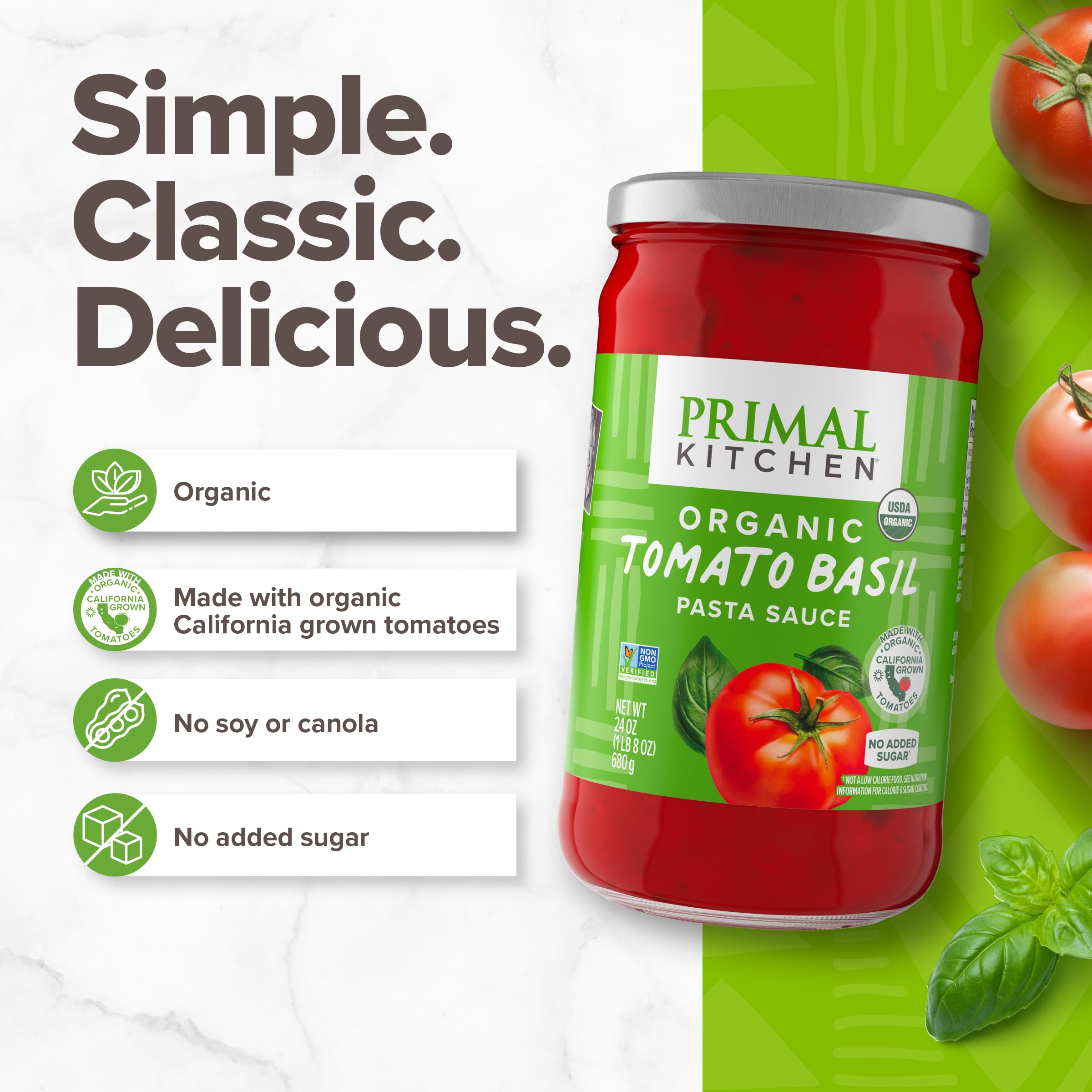 Primal Kitchen detalle de textura de salsa mostrando tomate y aceite de aguacate cremoso