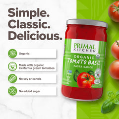 Primal Kitchen detalle de textura de salsa mostrando tomate y aceite de aguacate cremoso