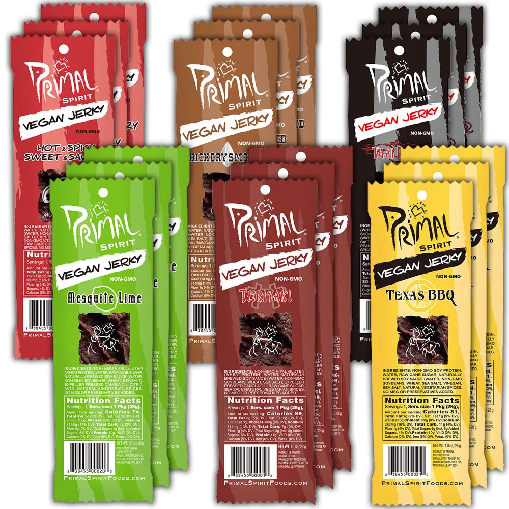 Primal Spirit frente del empaque sampler mostrando variedad y conveniencia