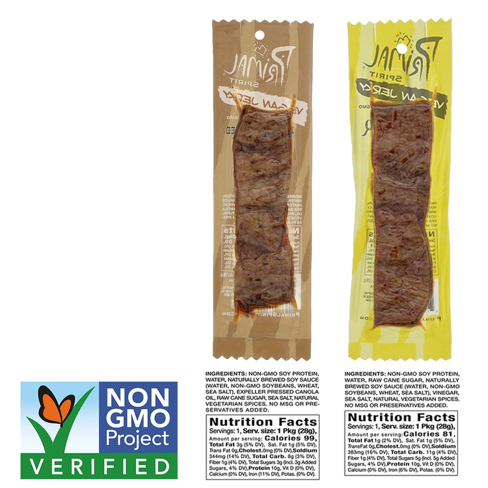 Primal Spirit textura cercana del jerky vegetal, aspecto firme y sabroso