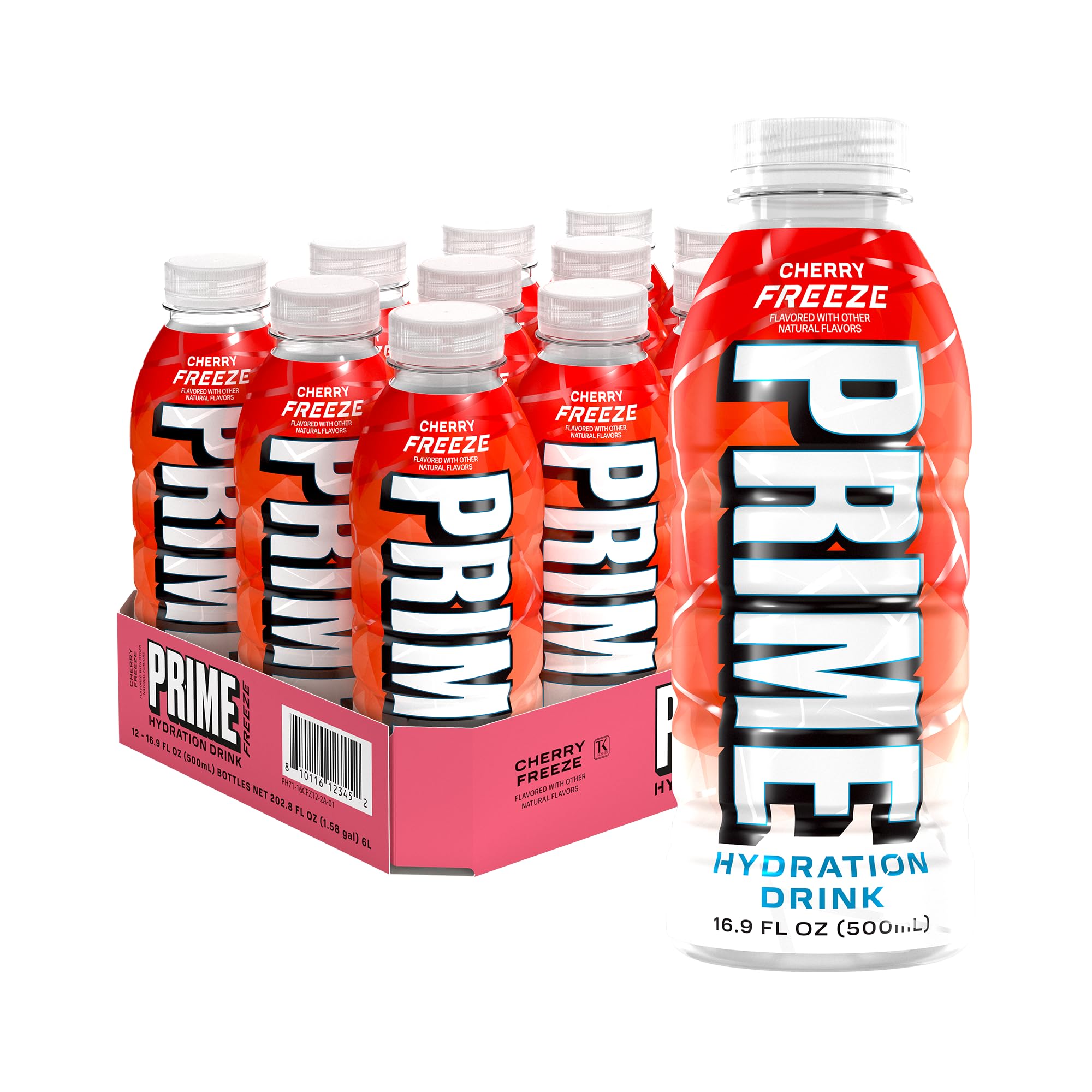 PRIME HYDRATION lata frontal mostrando diseño y sabor Cherry Freeze