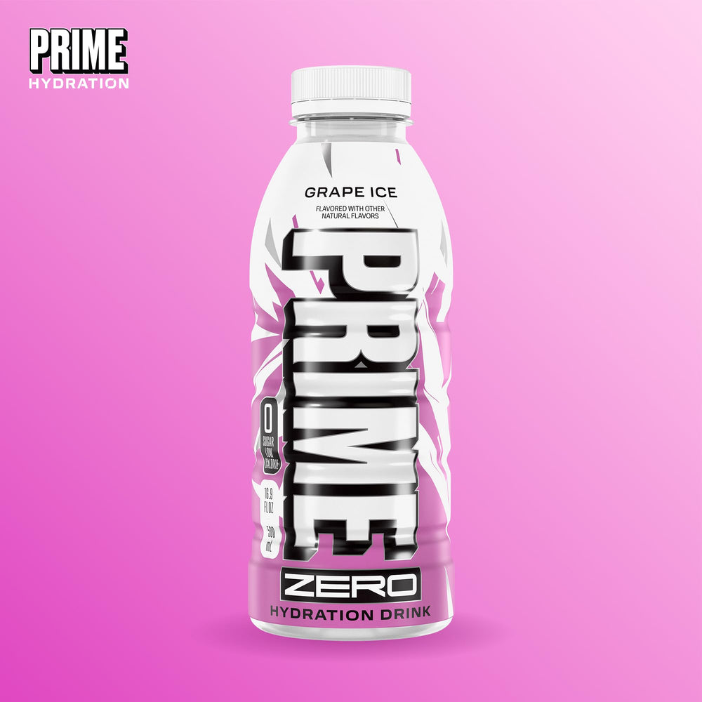 PRIME HYDRATION botella Grape Ice en ambiente exterior, hidratación durante actividades outdoor