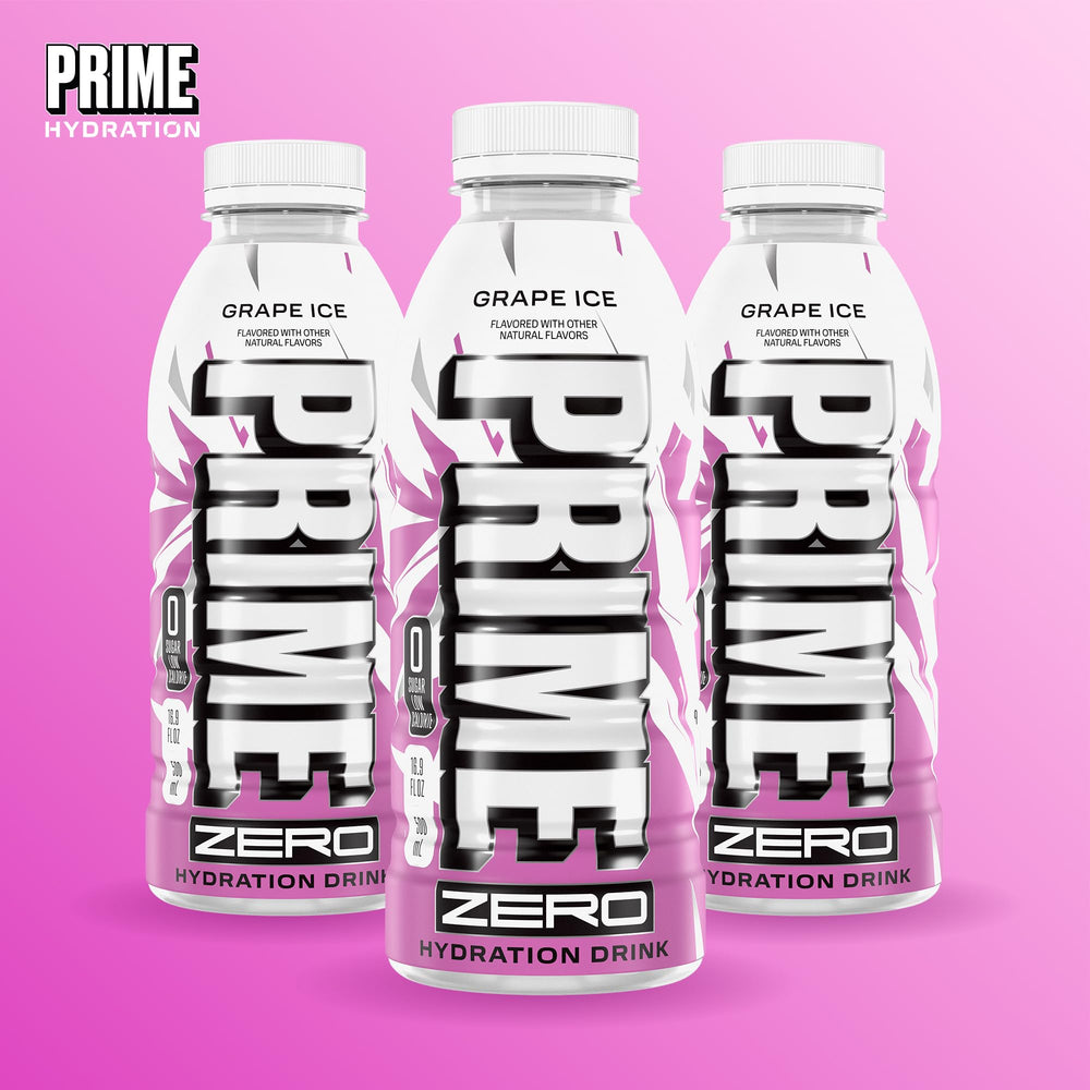 PRIME HYDRATION etiqueta con ingredientes visibles, muestra vitaminas B y contenido calórico