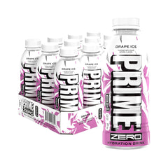 PRIME HYDRATION botella Grape Ice frontal mostrando diseño y tamaño, refresca sin azúcar