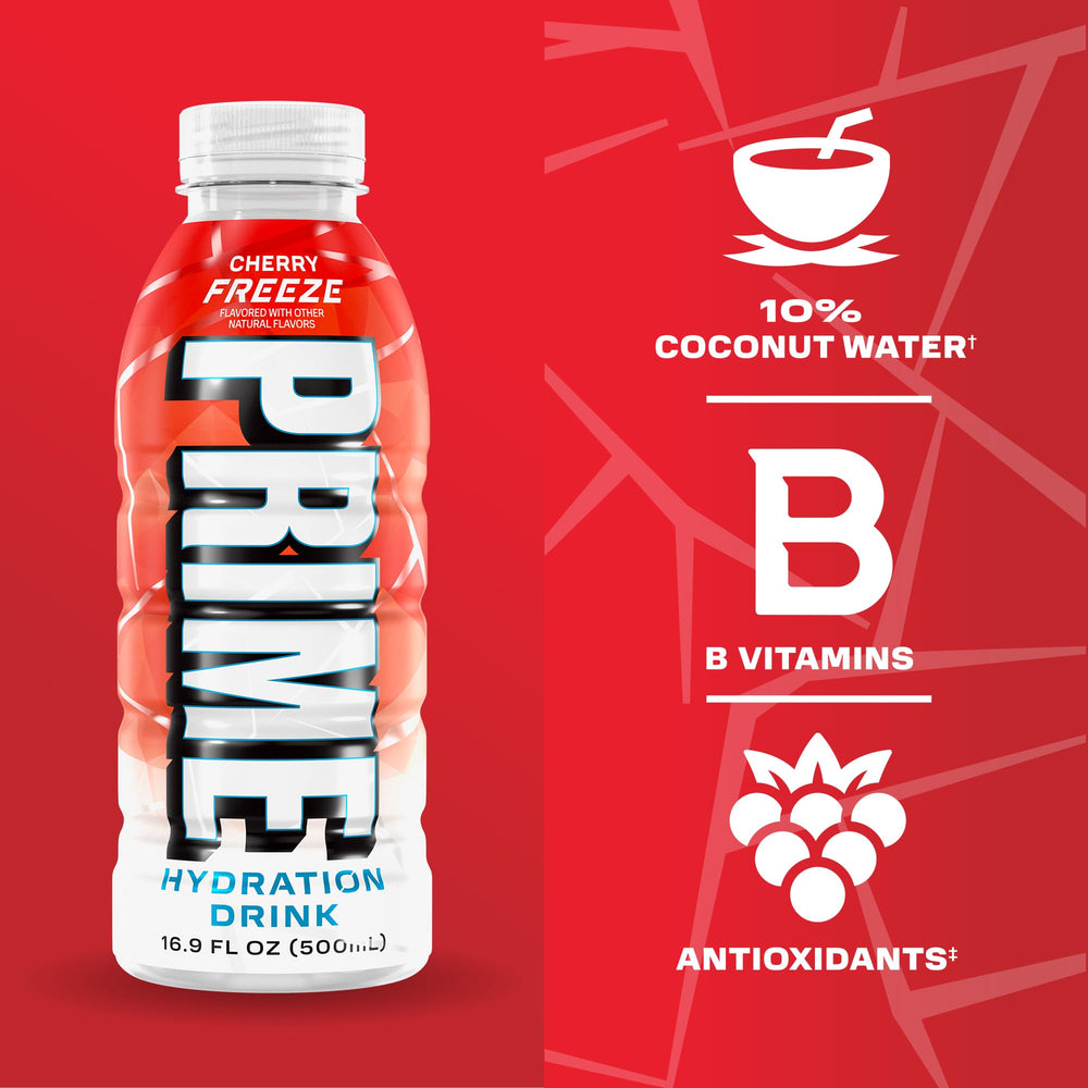 PRIME HYDRATION mano sosteniendo lata para hidratación en movimiento