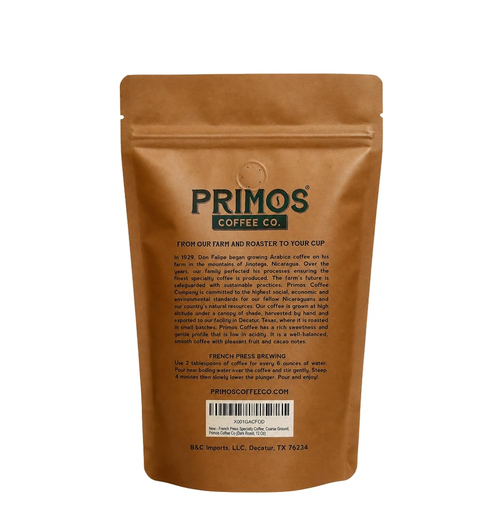 Primos Coffee Co. primer plano de textura de granos molidos gruesos para extracción consistente