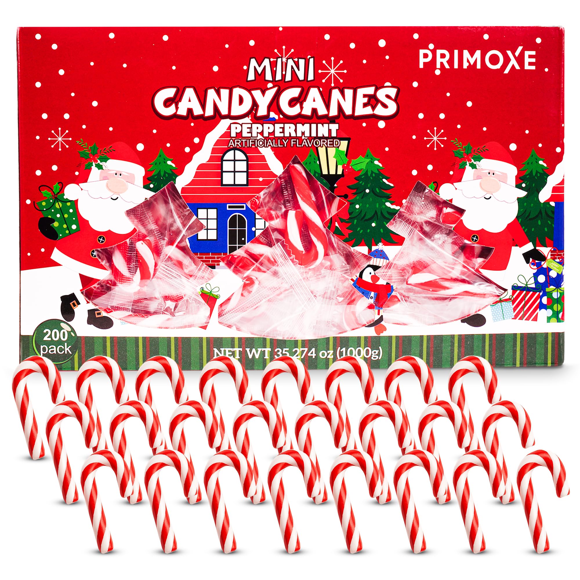 PRIMOXE paquete frontal de 200 bastones navideños, práctico para fiestas