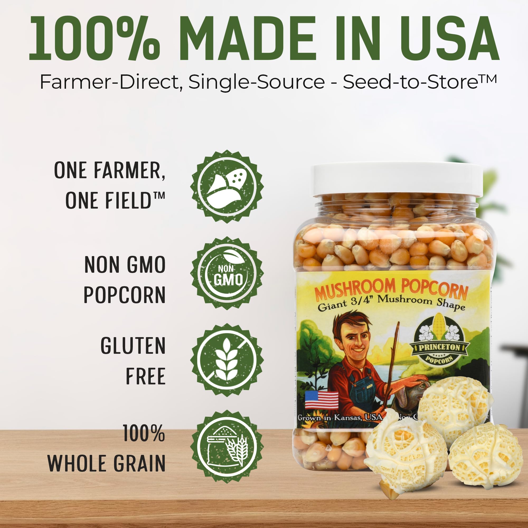 Princeton Popcorn granos en mano para ver tamaño extra grande y forma mushroom