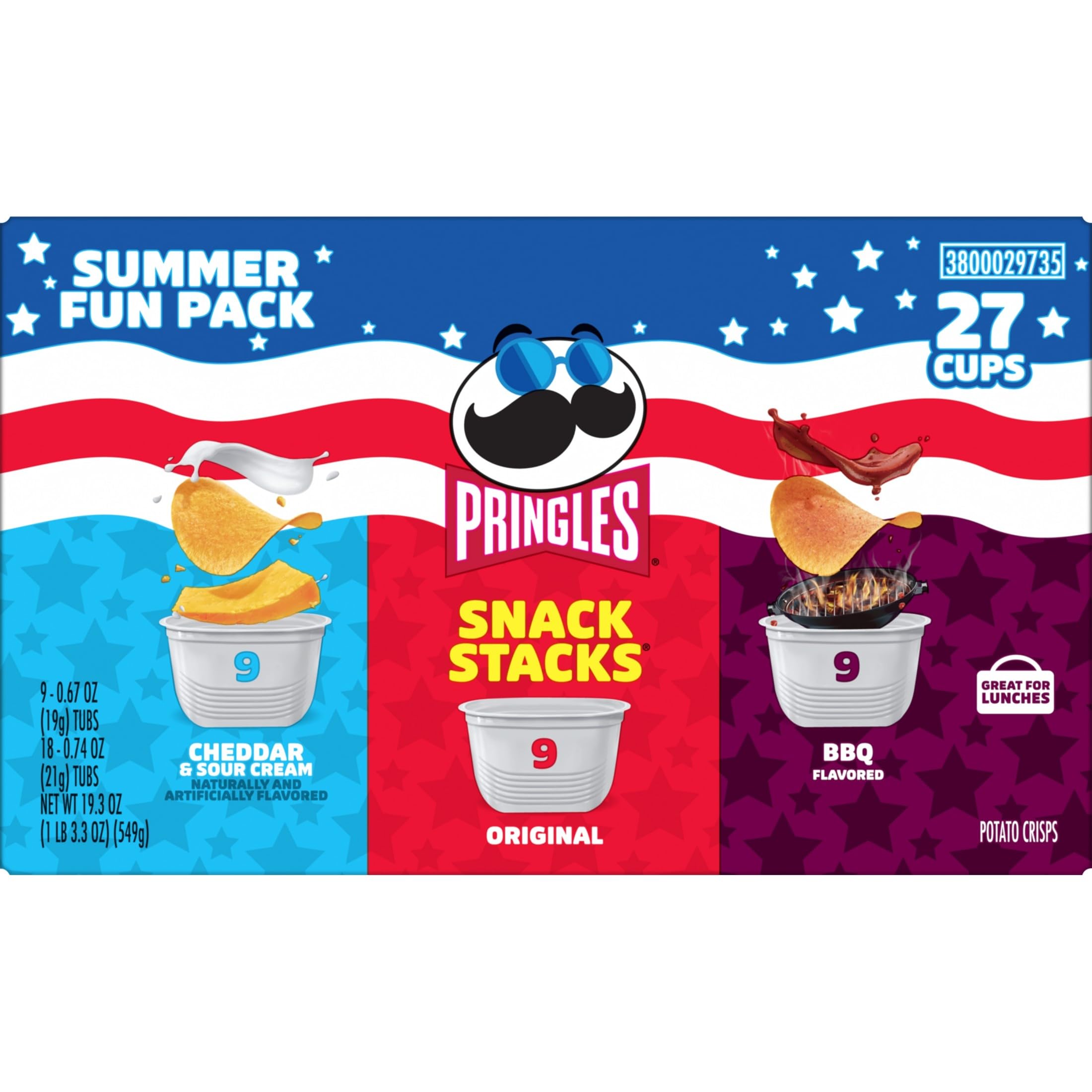 Pringles tres sabores juntos: Cheddar & Sour Cream, Original, BBQ, elección variada