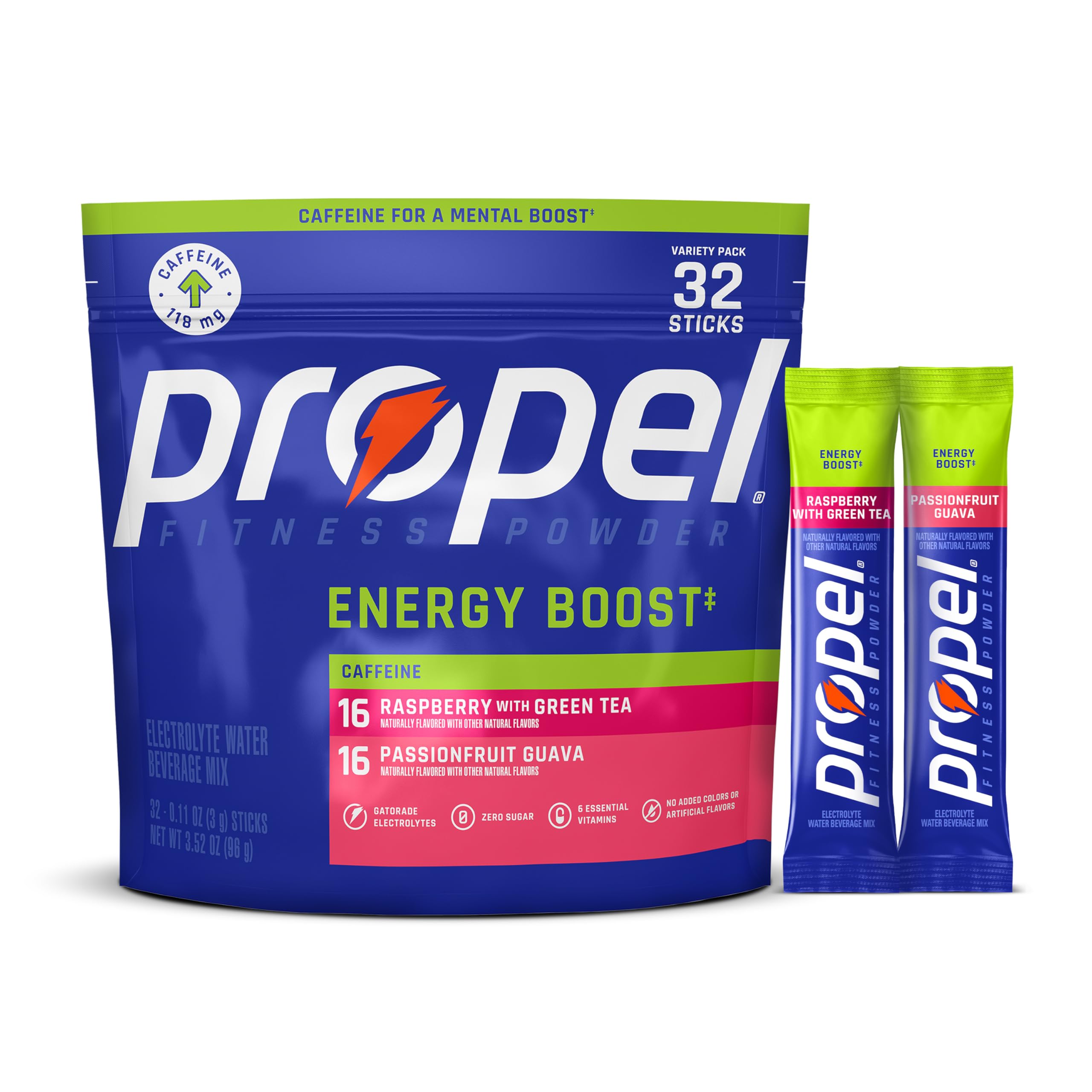 Propel paquete frontal con 32 sticks mostrando beneficio de portabilidad