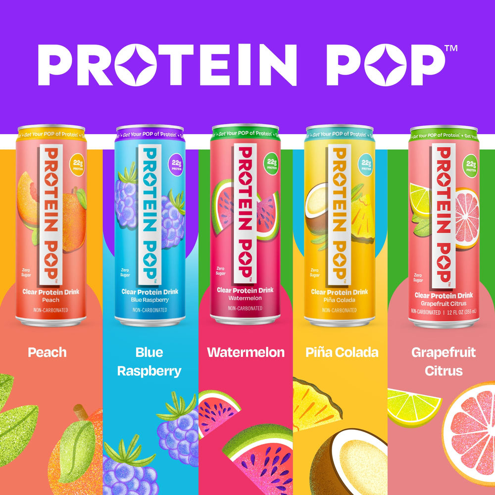 PROTEIN POP primer plano de salpicadura que resalta sabor refrescante